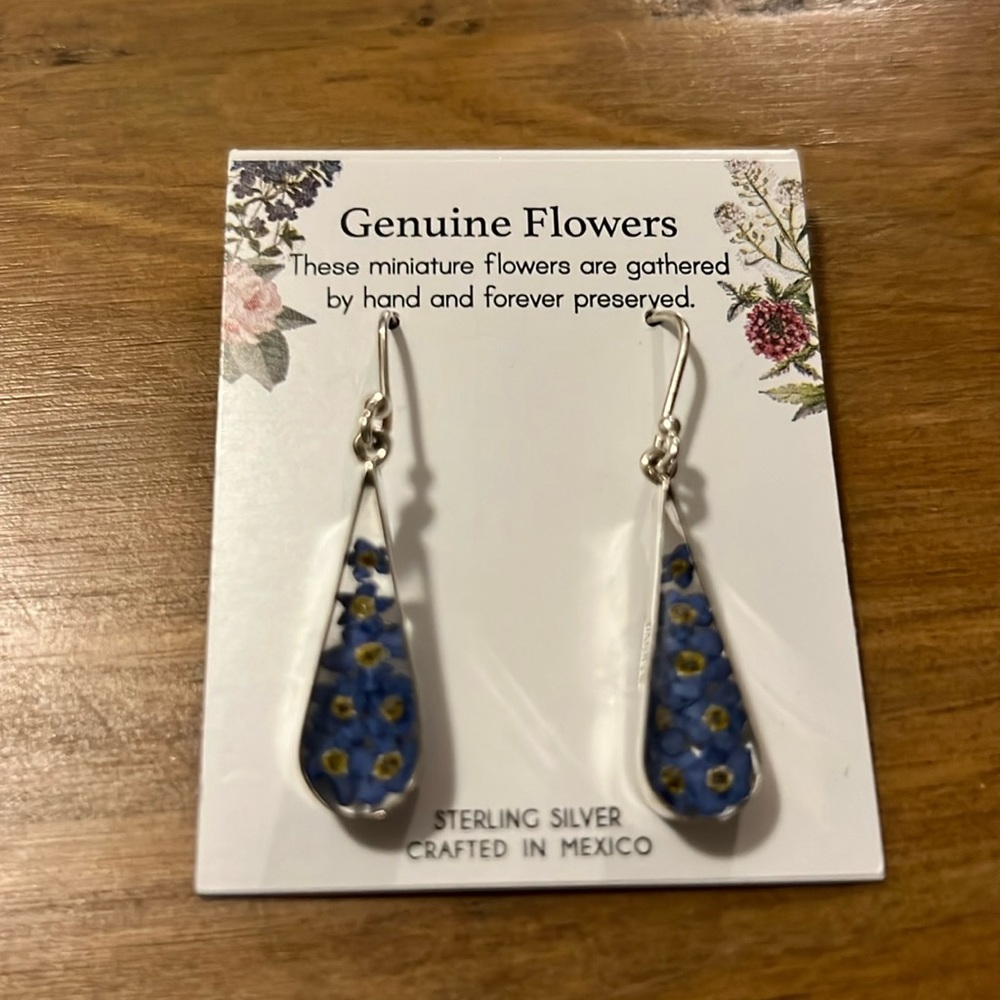 Sterling silver earrings with tiny blue flowers